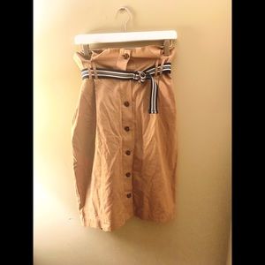 Paper Bag Button Front Pencil Skirt